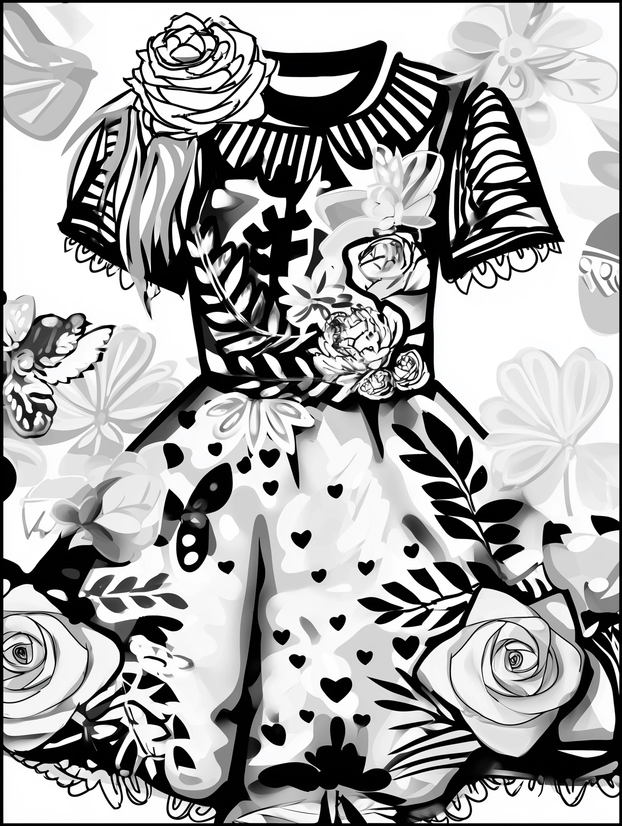 Free printable dress coloring page for adults featuring a fashionable short sleeve dress
